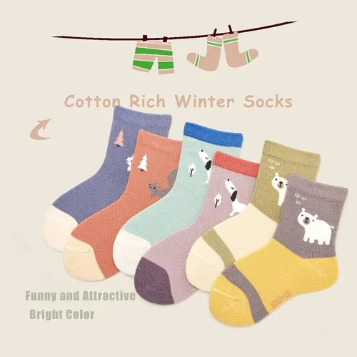 Miniatura 38 de Aisyee Calcetines de algodón para niños, calcetines sin costuras para niños, calcetines coloridos de cuarto de punto, paquete de 6