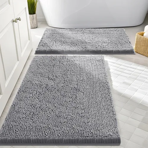 Miniatura 104 de Smiry Juego de 2 alfombras de baño, felpilla suave y absorbente, lavable a máquina, antideslizantes, para bañera, ducha y suelo