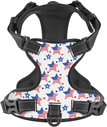 250th Patriotic Stars Flag Reflective Dog Harness No Pull Soft Vest Harness for Small Medium Large Dog Puppy Pets (Small Size)