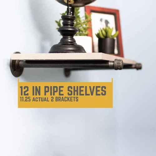 Miniatura 4 de Pipe Decor Soportes industriales para estantes – Juego de dos, accesorios industriales de acero gris hierro, bridas y tubos para estantes flotantes