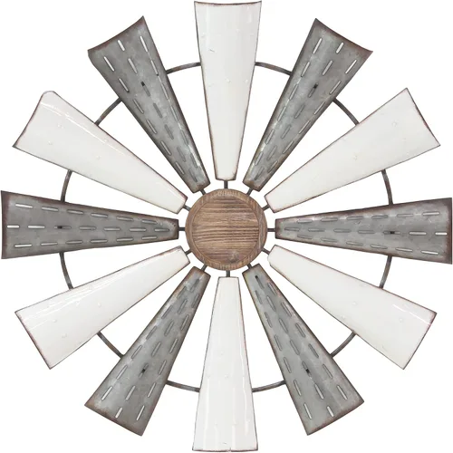 Miniatura 12 de Deco 79 Molino de viento de metal para decoración de pared para interiores y exteriores, escultura de pared 30 x 2 x 30 pulgadas, marrón