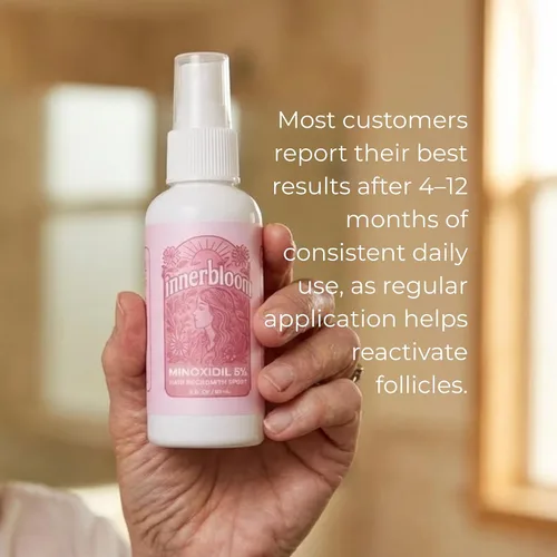 Miniatura 8 de Innerbloom Spray de minoxidil al 5% para mujeres con biotina, colágeno, cártamo y más (paquete de 1) Minoxidil para cabello de mujer