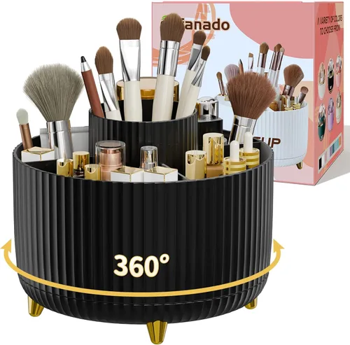 fanado Organizador de brochas de maquillaje giratorio de 360°, organizadores de maquillaje para encimera, organización de maquillaje y