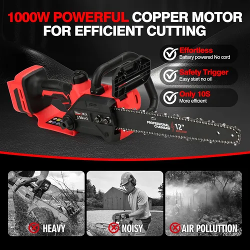 Miniatura 2 de Motosierra eléctrica sin escobillas de 12 pulgadas, herramienta inalámbrica solo para batería Milwaukee M18 de 18 V con engrasador automático