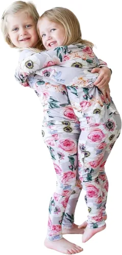 Posh Peanut Pijamas para niñas, suaves, de viscosa de bambú para niños, pijamas a juego de manga larga para niñas