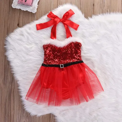 Miniatura 2 de fioukiay Mameluco de Navidad para recién nacido con lentejuelas vestido de Navidad traje de tul con encaje tutú para fiestas infantiles