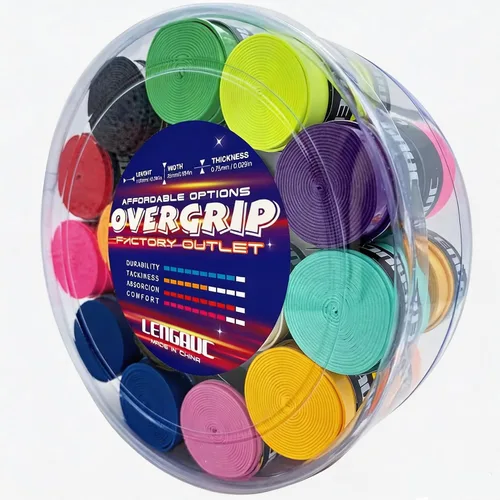 Miniatura 5 de Tacky Overgrips, para tenis, bádminton, pickleball/remo, paquete de 30/60 unidades, agarre antideslizante y absorbente, colorido, cinta de agarre