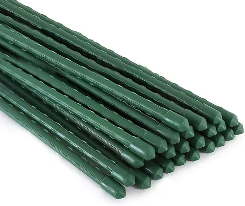 Xiny Tool Estacas de jardín, paquete de 25 estacas de tomate de jardín de acero con capa de plástico para plantas trepadoras (paquete de 25 unidades