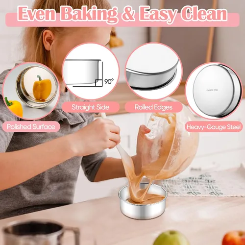 Miniatura 3 de E-far Juego de 2 Moldes Pequeños para Pasteles, Moldes Redondos Mini de Acero Inoxidable de 5 Pulgadas para Hornear - No Tóxicos y a Prueba
