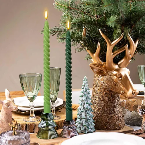 Miniatura 7 de Velas cónicas en espiral de 10 pulgadas para decoración del hogar, paquete de 4 candelabros con degradado verde para cenas, fiestas, bodas