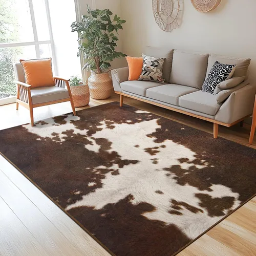 Miniatura 4 de Foxmas Alfombras de 1,22 x 1,83 m para sala de estar, alfombra con estampado de vaca lavable a máquina, alfombra de pelo bajo antideslizante