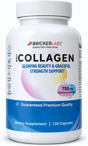 Bricker Labs Colágeno para hombres y mujeres - Suplemento de colágeno hidrolizado tipo I, III, 750 mg, 1 cápsula de colágeno diaria - 120 porciones