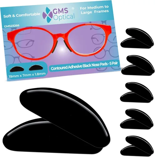 GMS Optical® - Adhesivo antiderrapante contorneado almohadillas de nariz de lente de silicona suave con superpegajoso respaldo, 1,8 mm - 5 pares,