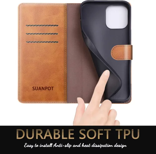 Miniatura 5 de SUANPOT Funda de piel tipo cartera para iPhone 12 Pro Max con bloqueo RFID, tarjetero de crédito, libro de folio magnético de poliuretano