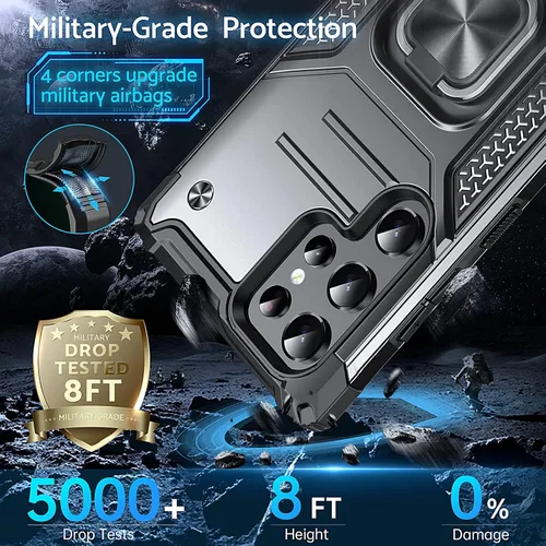 Miniatura 6 de Anqrp Funda para Galaxy S22 Ultra, Funda Protectora de Teléfono de Grado Militar con Soporte Plegable de Anillo de Metal Giratorio