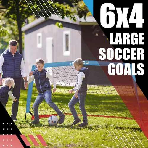 Miniatura 6 de Portería de fútbol infantil de 6 x 4 pies con bolsa de transporte, red de fútbol plegable portátil para entrenamiento de práctica en el patio Azul