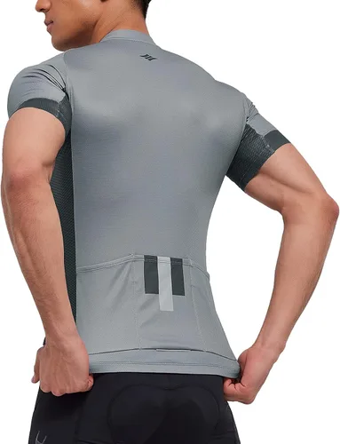 Miniatura 7 de Santic Camiseta de ciclismo para hombre, manga corta, camiseta de ciclismo de carretera, con cremallera completa, UPF 50+, MTB con bolsillos