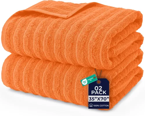 Miniatura 23 de DAN RIVER Paquete de 2 sábanas de baño de 35x70 pulgadas, sábanas de baño jumbo acanaladas para adultos, toallas grandes gruesas y absorbentes