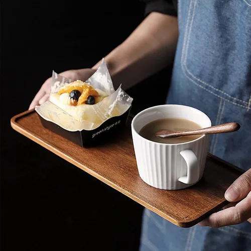 Miniatura 4 de Vandroop Mini bandeja de madera para servir, pequeña bandeja de madera para té y café (juego de 2, M)