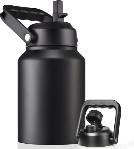 Miniatura 12 de EALGRO Botella de Agua Aislada de Medio Galón Jarra con Pajilla, 64 oz Frasco de Agua Deportivo de Metal de Acero Inoxidable Grande con Asa, Taza