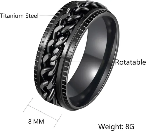 Miniatura 6 de Anillos giratorios para hombres y mujeres, anillos de ansiedad para hombres, anillos de cadena para adultos, anillos de titanio y acero Negro Negro