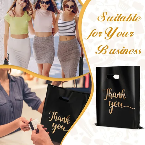Miniatura 6 de Sabary 200 bolsas de plástico reutilizables pequeñas de 9 x 12 pulgadas con asas troqueladas a granel para negocios, fiestas, tiendas, boutique