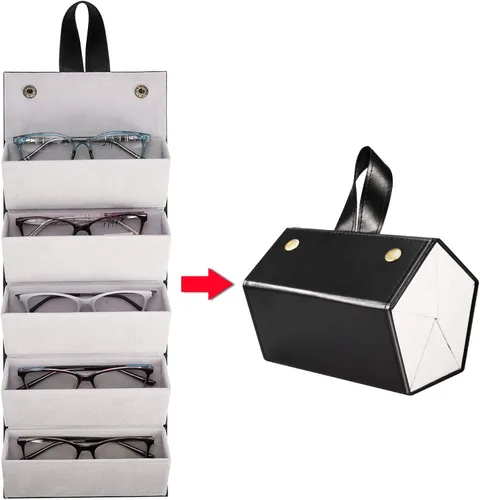 Miniatura 8 de SMARTTOP Organizador de gafas de sol con 5 ranuras y 6 ranuras caja de almacenamiento de gafas de poliuretano múltiples pantallas para colgar
