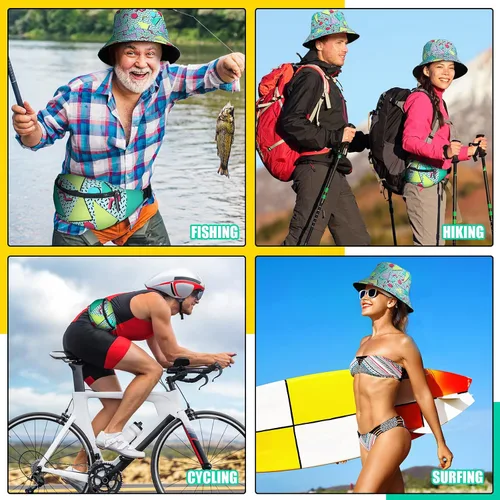 Miniatura 6 de Juego de 2 sombreros de cubo de los años 80 y 90 para hombres y mujeres, paquete de cintura de neón para fiestas deportivas, como se muestra