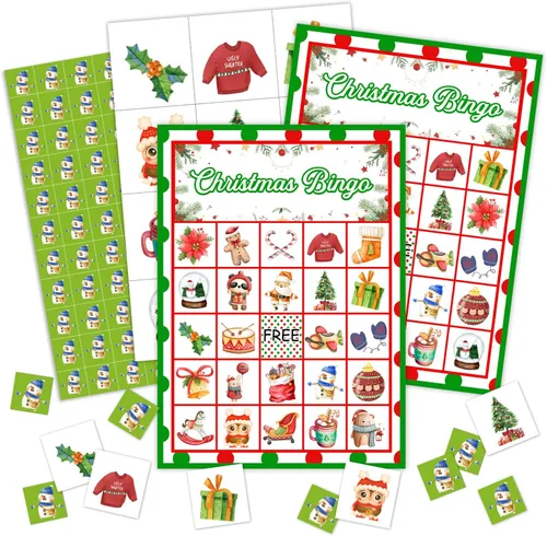 Miniatura 8 de Juegos de fiesta de bingo de Navidad, juegos de fiesta de Navidad para suministros de fiesta de Navidad, 24 jugadores, suministros de fiesta
