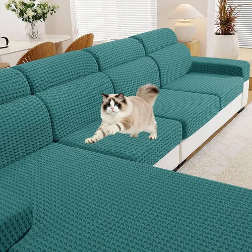 Miniatura 10 de MAXIJIN Fundas de cojín para sofá seccional, funda de cojín elástica para sofá, lavable, protector de muebles con parte inferior elástica y correa