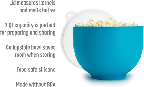 Miniatura 5 de Goodful Máquina de Palomitas de Silicona Plegable, Fabricante de Palomitas de Aire Caliente para Microondas, Tazón Hecho sin BPA, Azul
