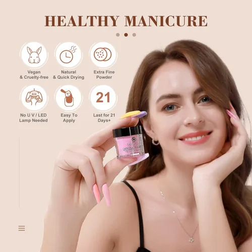 Miniatura 5 de SAVILAND - Kit de iniciación de uñas de polvo de inmersión de 49 piezas - 40 colores, polvo de inmersión de color rosa intenso, rojo, nude suave