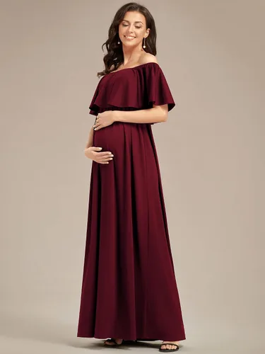 Miniatura 4 de Ever-Pretty Vestido casual de maternidad con hombros descubiertos y mangas abullonadas con cintura fruncida en una línea hasta el suelo 01802-EY