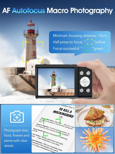 Miniatura 5 de Cámara digital, cámara de videoblogs 4K con enfoque automático para fotografía con tarjeta de 32 GB, cámara digital compacta portátil de 48 Negro