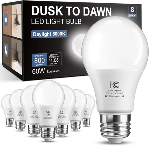 Miniatura 7 de TJOY Bombillas LED A19 con sensor de luz para exteriores, bombilla LED A19, bombilla de fotocélula automática de encendido/apagado para iluminación