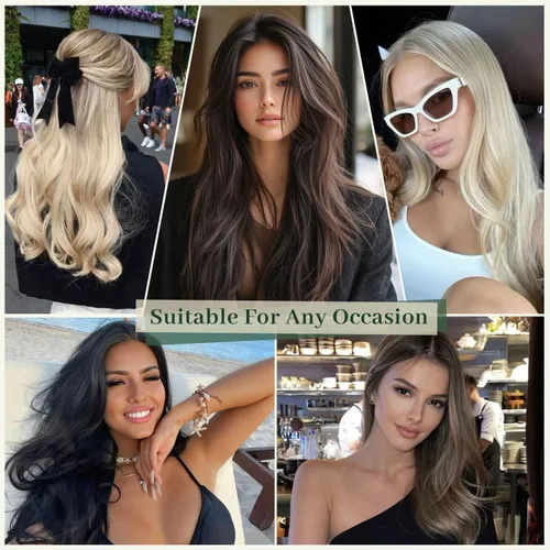 Miniatura 7 de Missme Extensiones de cabello humano real con broches, 14 pulgadas, 4.33 oz, 7 unidades, extensiones de cabello lacio invisible, sin costuras, doble
