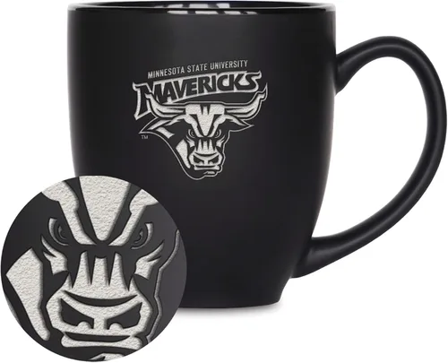 Miniatura 243 de Rico Industries - Taza de cerámica mate negra con grabado láser estándar de 15oz para NCAA (escuelas T & U) - Para bebidas calientes o frías