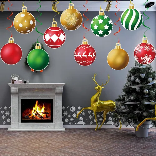 Miniatura 7 de YQUQWN 48 piezas de adornos colgantes de Navidad en espiral - Bolas de alce con copos de nieve en rojo, verde y dorado para fiestas navideñas, árbol