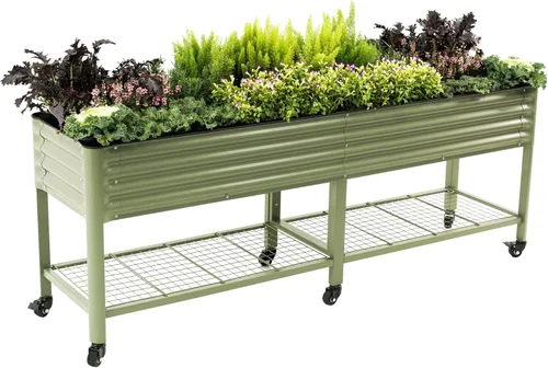 Miniatura 12 de Cama de jardín elevada rodante - Serie V, camas de jardín de 2' x 4' con patas y estante de almacenamiento para patio y porche, capacidad