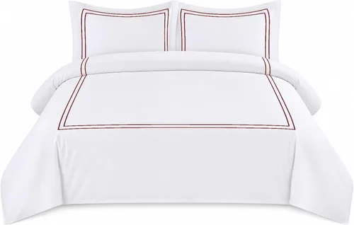 Miniatura 7 de BedDecor Lujoso juego de funda de edredón de algodón egipcio de 400 hilos, 1 pieza con hermoso bordado de 2 rayas