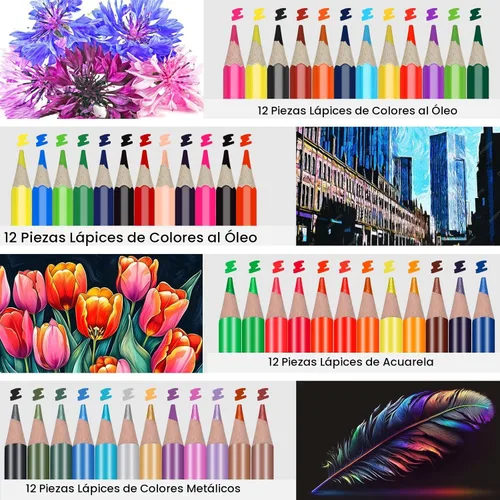 Miniatura 5 de Kit de 100 suministros de arte para dibujo, juego de suministros de dibujo profesional con cuaderno de bocetos de 3 colores, libro para colorear