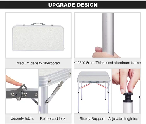 Miniatura 4 de REDCAMP Mesa de campamento cuadrada pequeña plegable de 24 pulgadas con patas de altura ajustable, mesa plegable de aluminio ligero y portátil