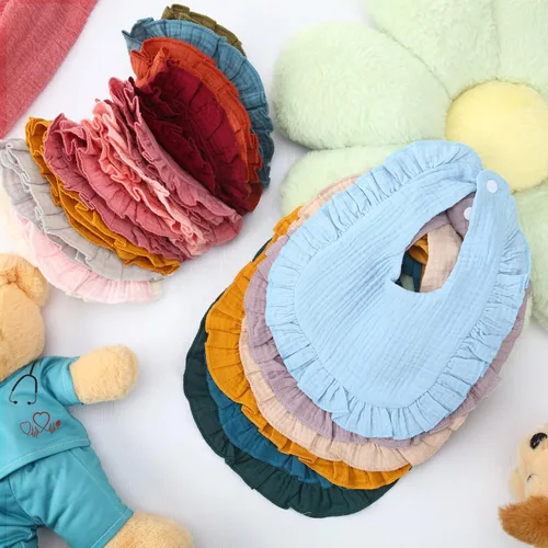 Miniatura 5 de Kenning Baberos de muselina para bebé, 18 unidades, con volantes, con botón a presión, para babear, dentición, bebé recién nacido Varios
