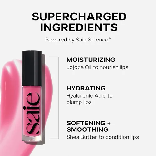 Miniatura 5 de Saie Glossybounce - Brillo labial hidratante y aceite labial con tinte híbrido con ácido hialurónico y aceite de jojoba para labios no pegajosos
