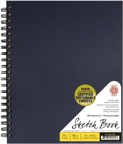 Miniatura 17 de Pentalic - Cuaderno de bocetos de tapa dura de doble alambre de 5.5 x 8 pulgadas, 80 hojas, color azul