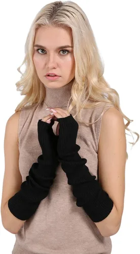 Miniatura 3 de Facecozy Calentadores de brazos para mujer, mezcla de lana de cachemira, guantes largos sin dedos para mujer, guantes para clima frío con agujero