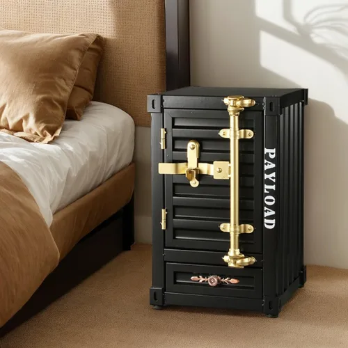 Miniatura 2 de Mesita de noche industrial para contenedores de envío, mesa de noche de hierro de 3 niveles de 20 pulgadas con cajón, mesa auxiliar de metal rústico