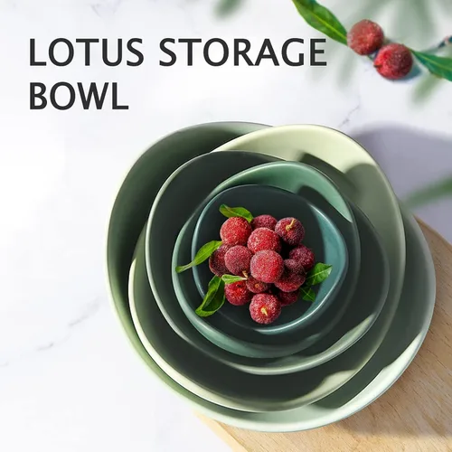 Miniatura 2 de Notakia Cuencos decorativos de ensalada con forma de loto, aptos para lavavajillas, cuencos de cerámica únicos en ángulo para ensalada, pasta, sopa