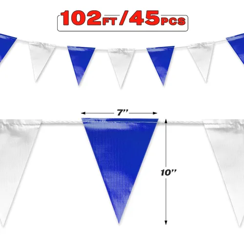 Miniatura 3 de Banderas de banderín azul y blanco Clasificación OSHA de 500 libras Resistente a la decoloración 【102 pies】 Azul & blanco