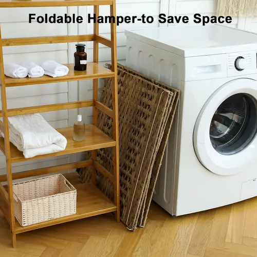 Miniatura 7 de OIAHOMY Cesta de lavandería con tapa, cesta de ropa de 140 litros con 3 bolsas extraíbles con forro, cesta plegable con tapa, cesta de mimbre